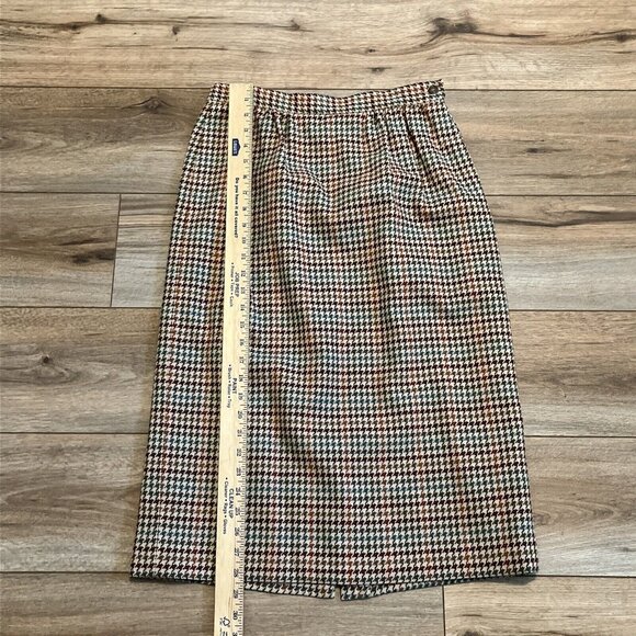 Pendleton Pencil Midi Skirt SZ 10 Tan Multi Houndstooth 100% Wool Vintage - Picture 6 of 11
